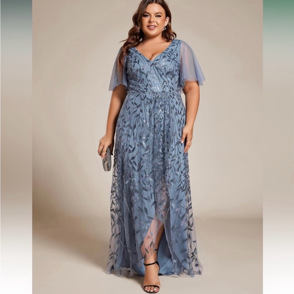 Ever Pretty - Blue Sequin Embroidered Evening Dress - size 22